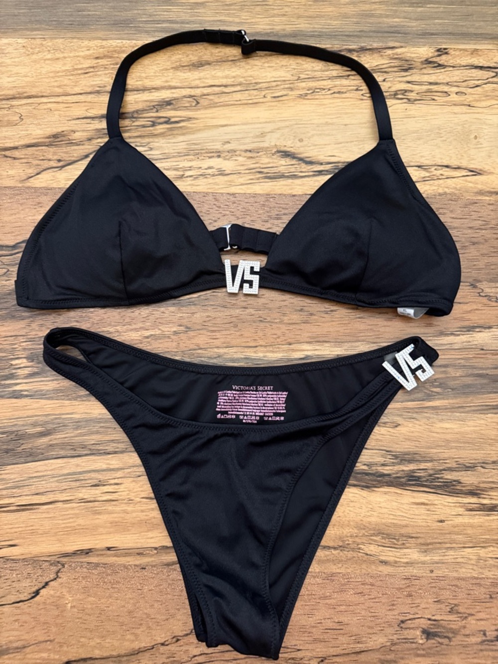 Victoria's Secret Black Bikini Set with VS Logo Accents
